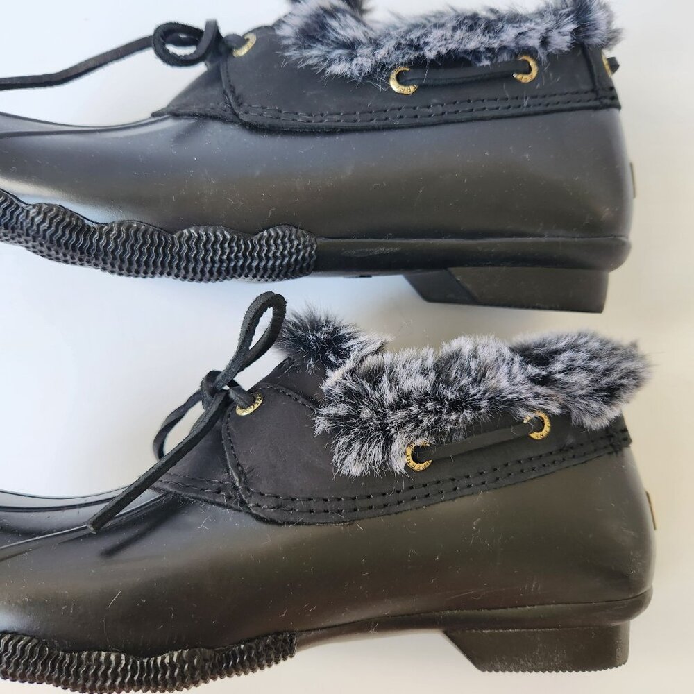 Sperry Top Sider Saltwater 1-Eye Black Duck Boots Faux Fur Cozy Cabincore 9M - Picture 7 of 12